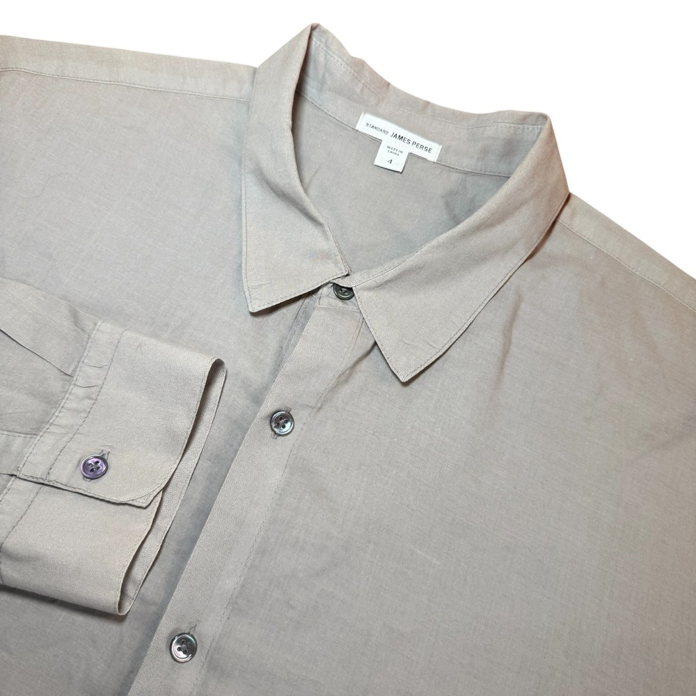 James Perse Mens Gray Cotton Button Down Standard Shirt Mens Sz 4 XL Long Sleeve